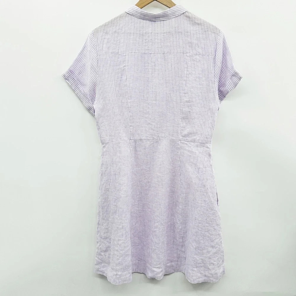 Hill House Laura Dress Linen Stripe Shirt Dress in Lilac‎ Size Medium - Picture 4 of 11